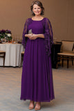 Violet élégant Une ligne châle manche Mère de la mariée robe avec appliques