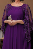 Violet élégant Une ligne châle manche Mère de la mariée robe avec appliques