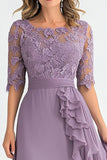 Elégant gris violet une ligne tulle mère de la mariée robe à volants