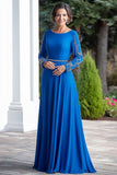 Robe Mère de la mariée bleu royal scintillante à manches longues perlées