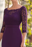 Violet foncé sirène 3/4 manches lacées longue mère de la mariée robe