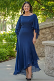 Bleu marine Sirène à volants Flowy 3/4 manches mousseline de soie Robe longue mère de la mariée