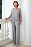 Top à paillettes gris scintillant Manches longues Combinaison formelle en mousseline de soie