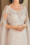 Elégant Beige Cap Sleeve Robe De Mère De Mariée Avec Appliques De Dentelle