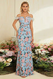 Robe de bal longue à épaules longues à épaules froides sirène sirène bleue