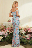 Robe de bal longue à épaules longues à épaules froides sirène sirène bleue