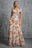 Robe de bal longue à col en V à imprimé floral clair