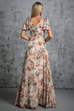 Robe de bal longue à col en V à imprimé floral clair