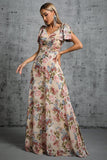 Robe de bal longue à col en V à imprimé floral clair