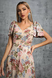 Robe de bal longue à col en V à imprimé floral clair