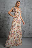 Robe de bal longue à col en V à imprimé floral clair