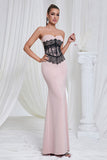 Sirène Robe de bal longue en dentelle bustier rose