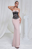 Sirène Robe de bal longue en dentelle bustier rose