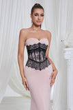 Sirène Robe de bal longue en dentelle bustier rose