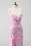 Lilas sans bretelles Coset Applique Sirène Robe de soirée Longue avec Fente