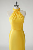 Sirène jaune Robe longue de bal en satin dos nu