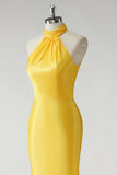 Sirène jaune Robe longue de bal en satin dos nu