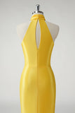 Sirène jaune Robe longue de bal en satin dos nu