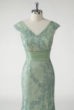 Vert Col V Sirène Appliques Paillettes Cap Manches Robe De Soirée