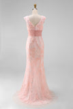 Robe de la mère de la mariée brodée en sirène rouge rouge foncé à col en V avec sequins