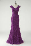 Robe de la mère de la mariée brodée en sirène rouge rouge foncé à col en V avec sequins
