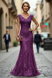 Robe de la mère de la mariée brodée en sirène rouge rouge foncé à col en V avec sequins