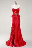 Robe de bal longue sirène rouge chérie avec fente