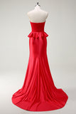 Robe de bal longue sirène rouge chérie avec fente