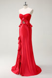 Robe de bal longue sirène rouge chérie avec fente