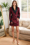 Blazer moulant à sequins bordeaux scintillant pour femme