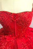 Robe de bal rouge scintillante Bretelles spaghetti Perles Quinceanera Robe avec appliques