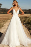 Ivoire A Ligne Spaghetti Bretelles Tulle Applique Robe de mariée