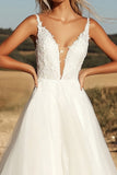 Ivoire A Ligne Spaghetti Bretelles Tulle Applique Robe de mariée