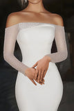 Élégante robe de mariée sirène perlée ivoire à épaules dénudées avec manches longues