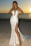Robe de mariée sirène sans bretelles ivoire scintillante avec fente