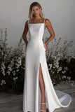 Robe de mariée simple en satin ivoire avec fente
