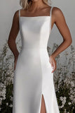 Robe de mariée simple en satin ivoire avec fente