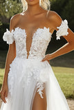 Robe de mariée en dentelle de tulle ivoire une ligne avec appliques