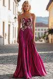 Chic robe de bal bustier fuchsia avec broderie