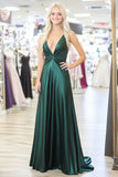Chic Vert Foncé Col En V Une Robe De Bal En Satin Trio