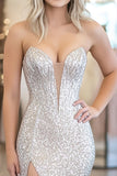 Chic Silver Sweetheart gaine paillette longue robe de bal avec fente