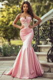 Blush Sweetheart Sirène Satin Robe de Bal Longue avec Perles