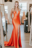 Orange Sweetheart Sirène Perle Satin Longue Robe de Bal avec Fente