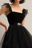 Robe formelle à bretelles spaghetti en tulle noir