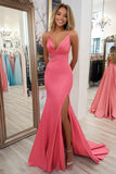 Simple corail sirène spaghetti bretelles robe longue de bal