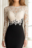 Noir Blanc Sirène Dentelle Top Manches Longues Scoop Satin Longue Mère de la Mariée Robe