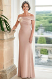 Robe de mère de la mariée en satin blush à épaules dénudées avec fleur 3D