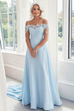 Bleu Ciel Une Ligne Hors Épaule Dentelle Appliques Mère De La Mariée Robe