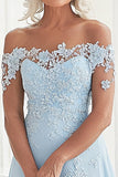 Bleu Ciel Une Ligne Hors Épaule Dentelle Appliques Mère De La Mariée Robe