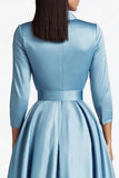 Bleu A Ligne évasée Fermeture boutonnée sur le devant Robe formelle mi-longue à manches longues